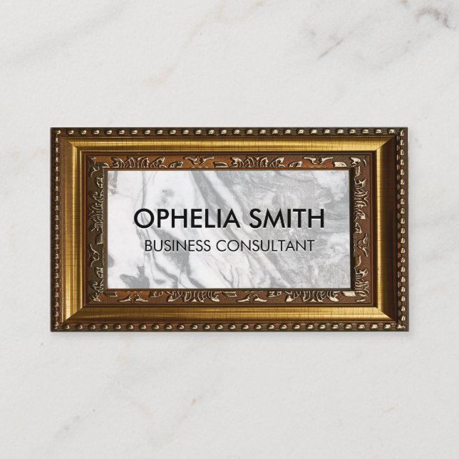 Black White Marble | Gold Decorative Frame Business Card (Front)