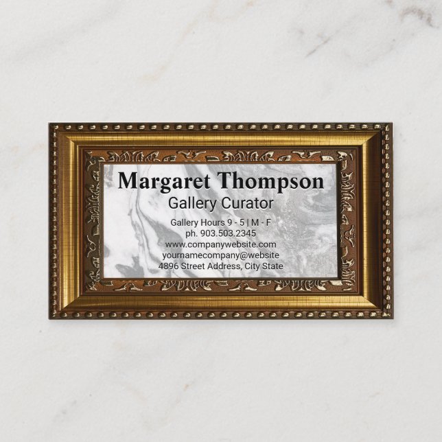 Black White Marble | Gold Decorative Frame Business Card (Front)
