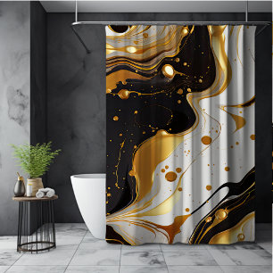 Black White Marble Gold Luxury Glam Shower Curtain