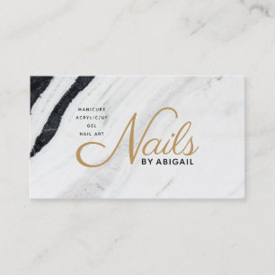 Black & White Marble Gold Nails By "Name" Business Card