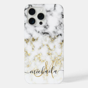Black white marble gold sparkle bling Monogram iPhone 15 Pro Max Case