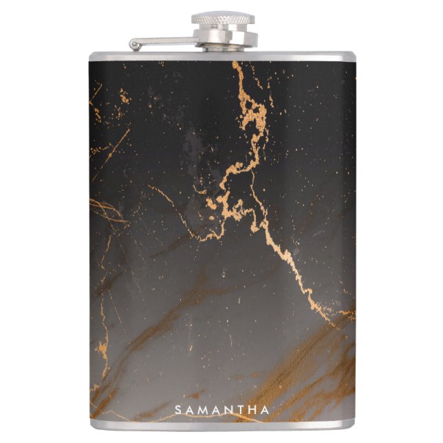Black & White Marble Hip Flask (Front)