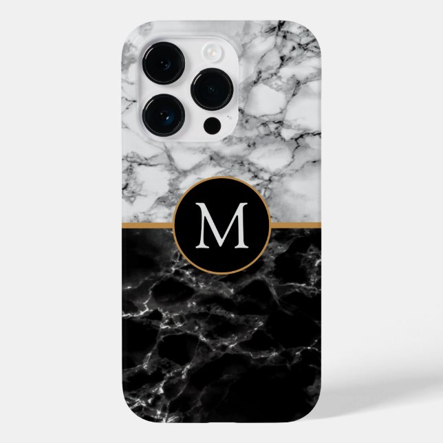 Black White Marble iPhone Case Personalised Letter (Back)
