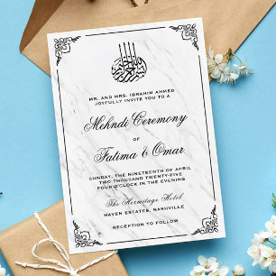 Black White Marble Islamic Muslim Mehndi Ceremony Invitation