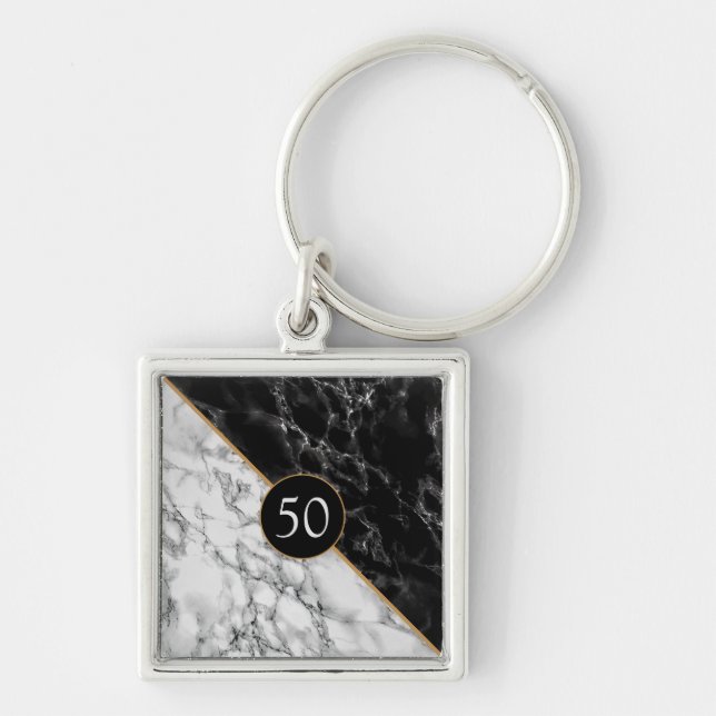 Black White Marble Keychain - Your Age - Years (Front)