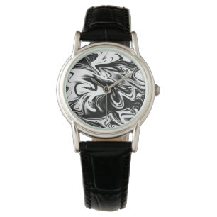 Black White Marble, Ladies Leather Classic Watch