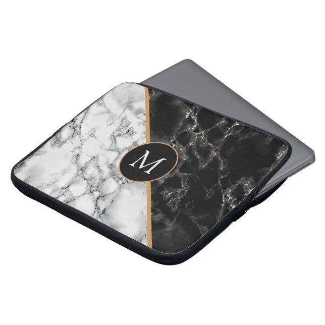 Black White Marble Laptop Sleeve Your Letter -Year (Front Top)