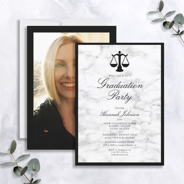 Black White Marble Law School Graduation Party Invitation (Creator Uploaded)