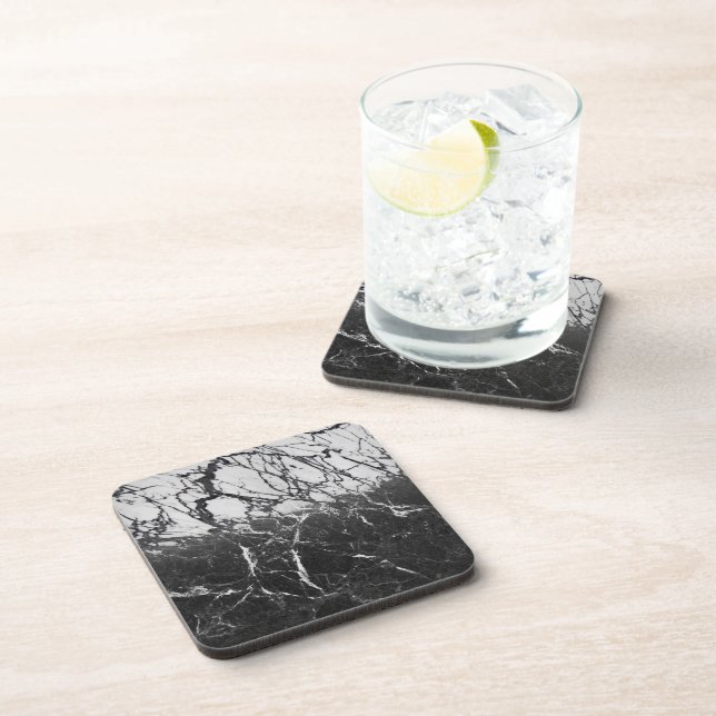 Black White Marble Look Modern Glam Minimal Chic Coaster (Right Side)
