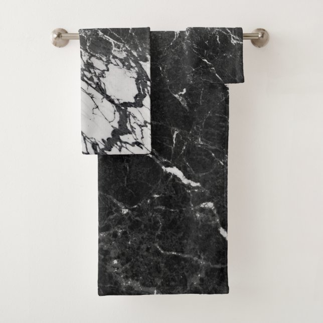 Black & White Marble Modern Glam Trendy Bath Towel Set (Insitu)