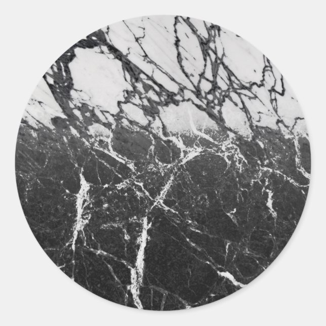Black & White Marble Modern Glam Trendy Party Classic Round Sticker (Front)