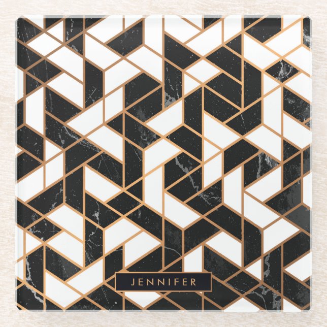 Black & White Marble Mosaic Glass Coaster (Front)