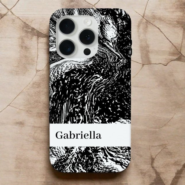 Black white marble name monogram line art modern  Case-Mate iPhone case (Creator Uploaded)