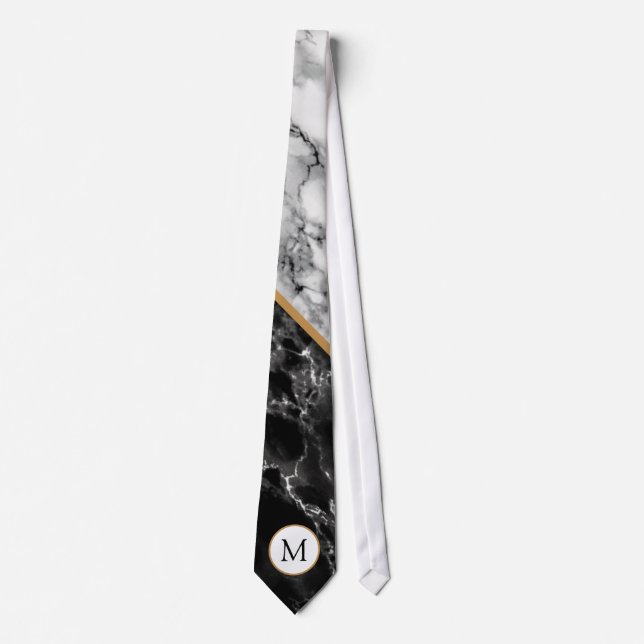 Black White Marble Neck Tie Personalised Letter  (Front)