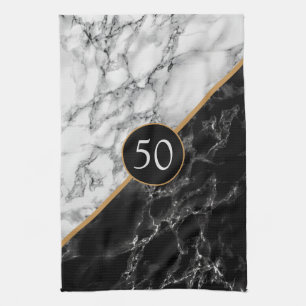 Black White Marble Personalised Kitchen Towel