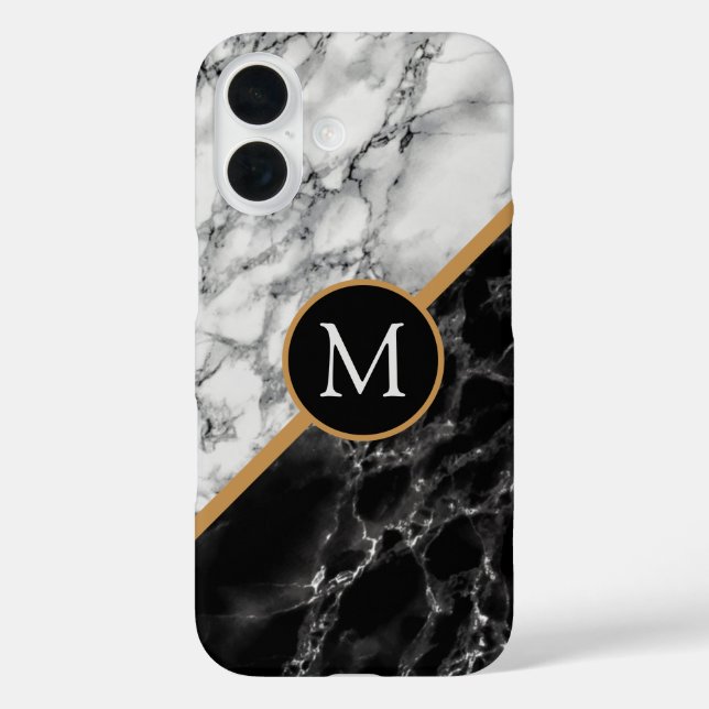 Black White Marble Personalised Letter Monogram Case-Mate iPhone Case (Back)