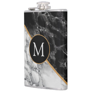 Black White Marble Personalised Monogram Flask