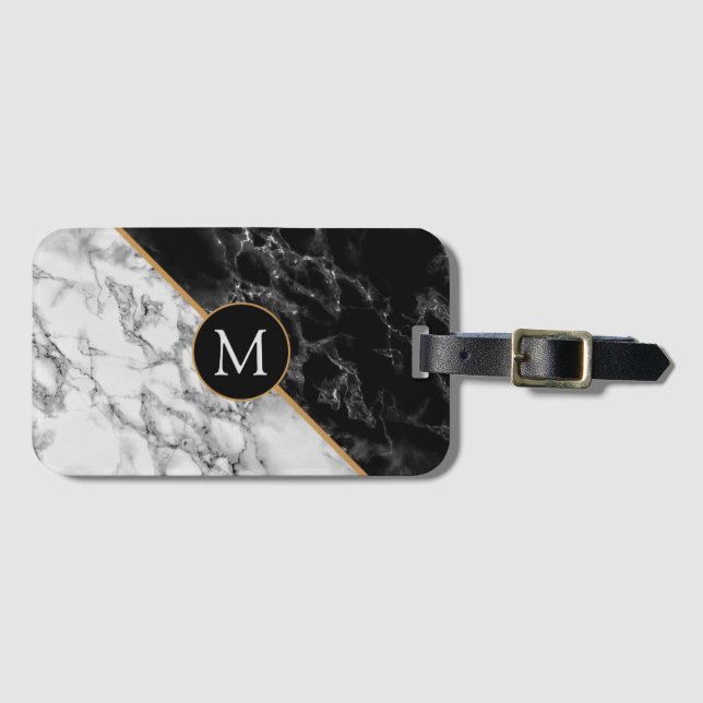 Black White Marble Personalized Luggage Tag (Front Horizontal)