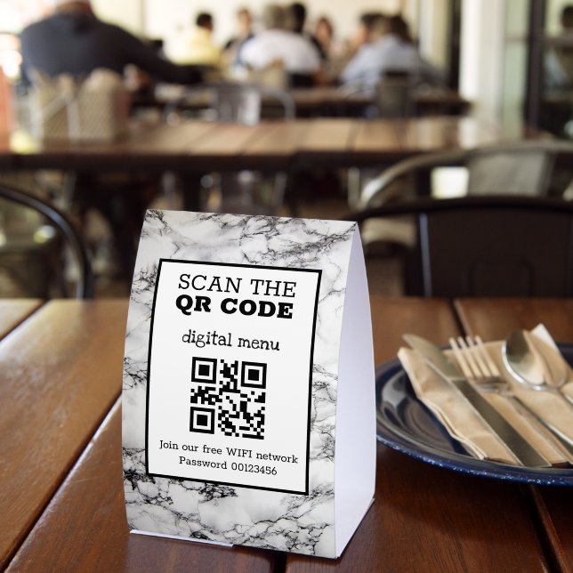 Black & White Marble QR Code Digital Menu  Paper (Insitu(Restaurant))