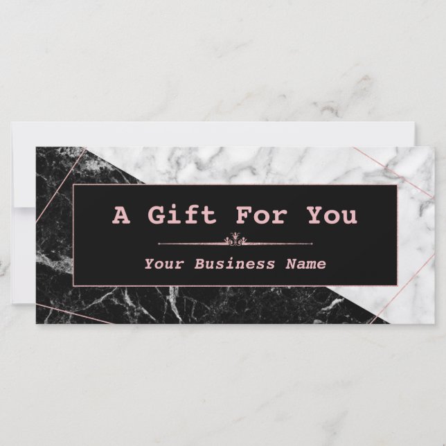 Black White Marble Rose Gold Gift Certificate (Front)