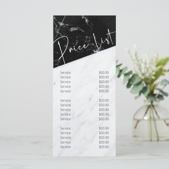 Black White Marble Salon Business Price List Menu (Standing Front)