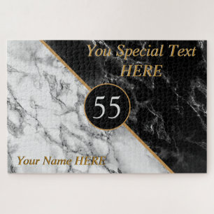 Black & White Marble Stone - Add Age Year / Letter Jigsaw Puzzle