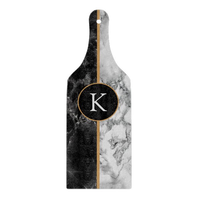 Black & White Marble Stone - Add Letter - Year Cutting Board (Front)