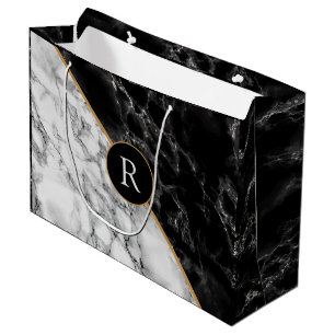 Black & White Marble Stone - Add Your Letter / Age Large Gift Bag
