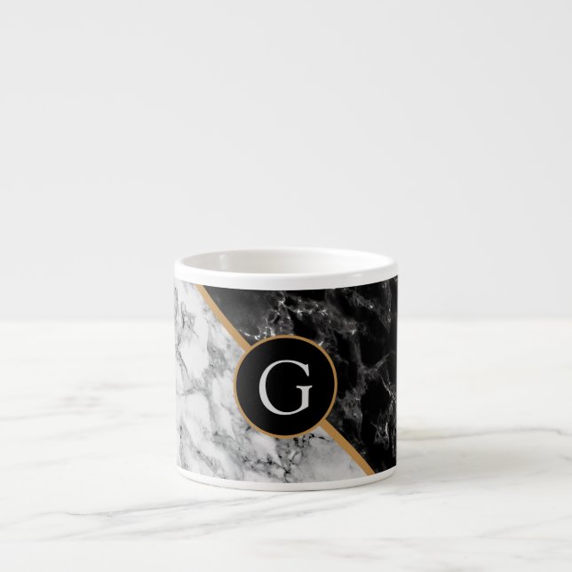 Black & White Marble Stone - Add Your Letter/ Year Espresso Cup (Front)