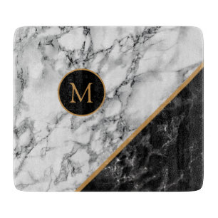 Black White Marble Stone Cutting Board Your Letter