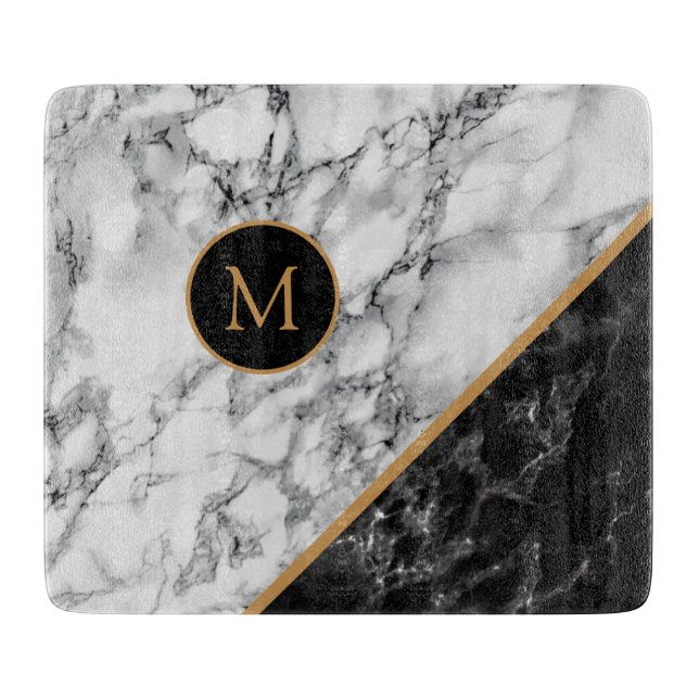 Black White Marble Stone Cutting Board Your Letter (Front)