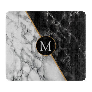 Black & White Marble Stone - Your Letter / Age - Cutting Board