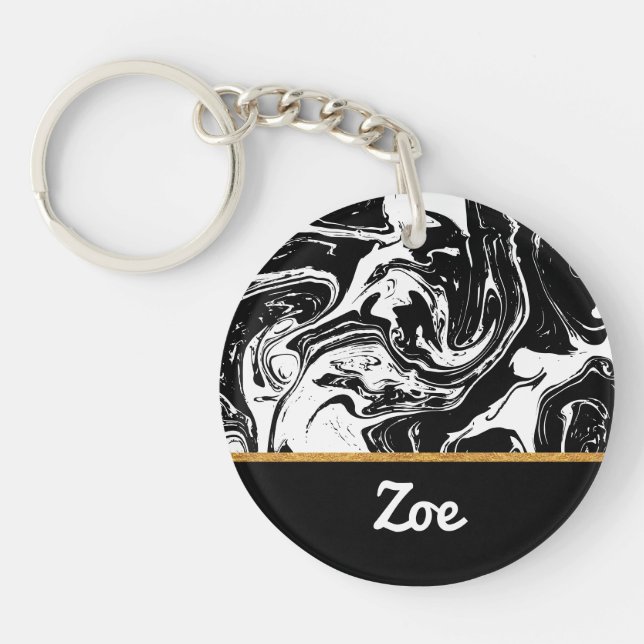Black & White Marble Style Acrylic Keychain (Front)