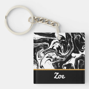 Black & White Marble Style Acrylic Keychain