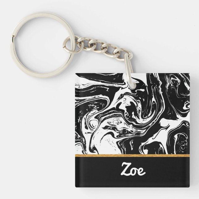 Black & White Marble Style Acrylic Keychain (Front)