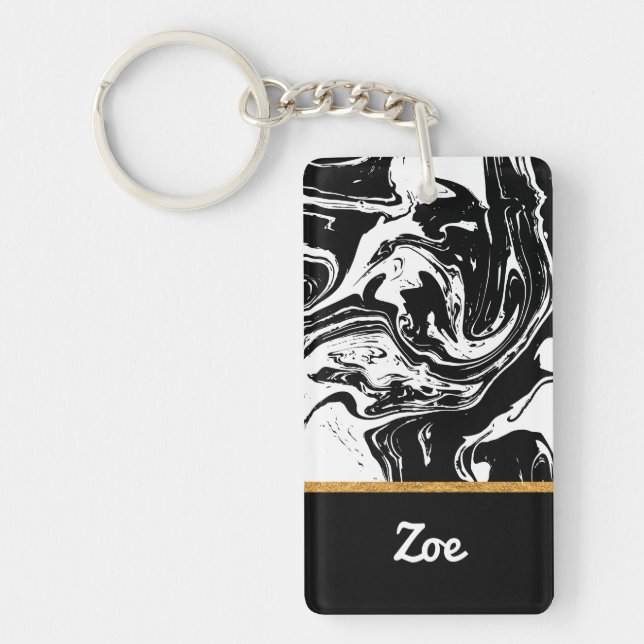 Black & White Marble Style Acrylic Keychain (Front)