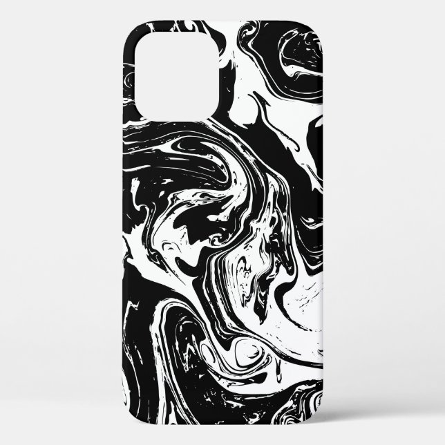 Black & White Marble Style iPhone 12 Pro Case (Back)