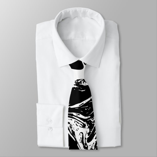 Black & White Marble Style Necktie (Tied)