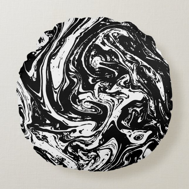 Black & White Marble Style Round Pillow (Front)