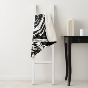Black & White Marble Style Sherpa Blanket