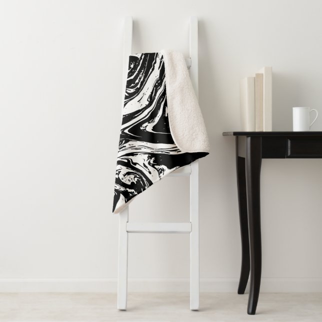 Black & White Marble Style Sherpa Blanket (In Situ)