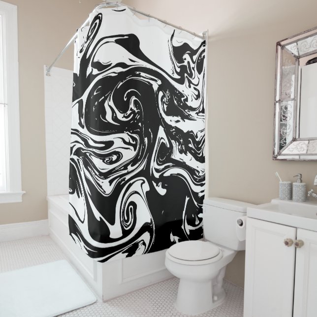 Black & White Marble Style Shower Curtain (In Situ)