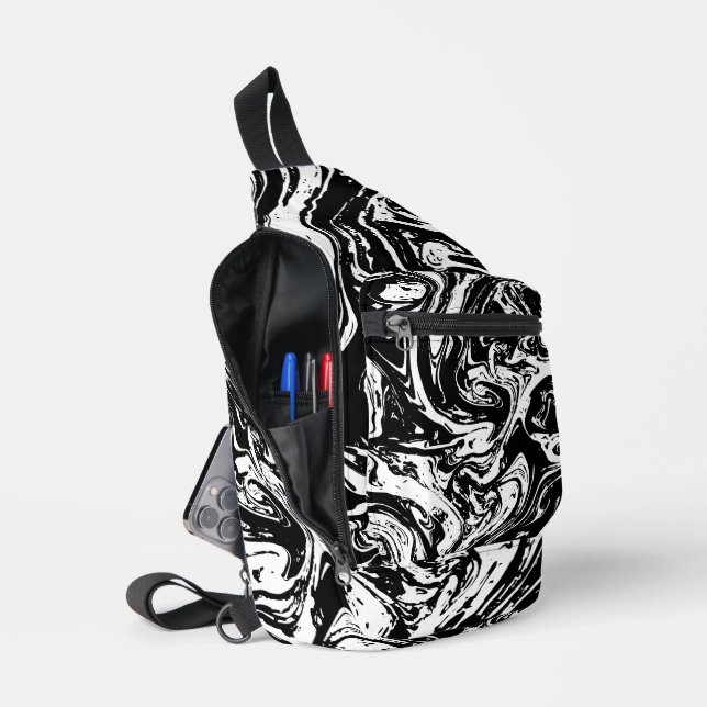 Black & White Marble Style  Sling Bag (Open)