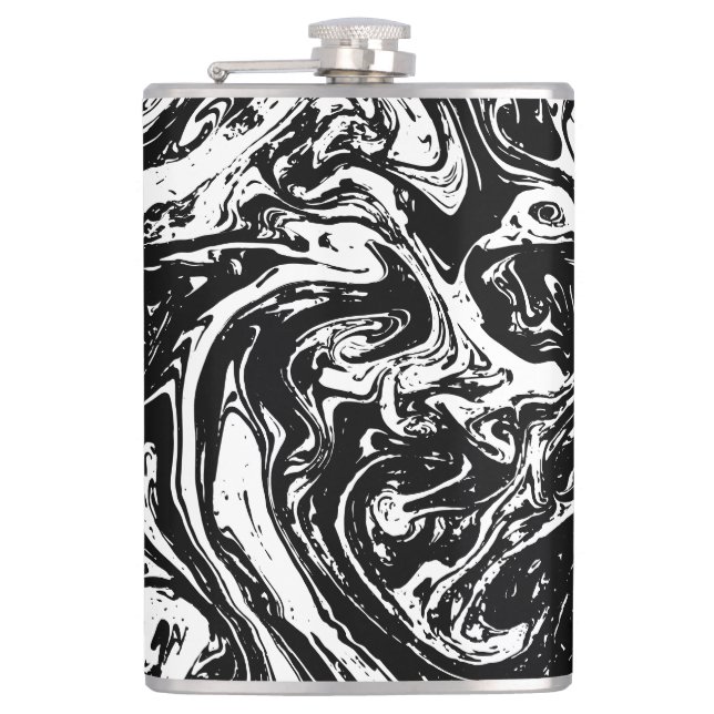 Black & White Marble Style Vinyl Wrapped Flask (Front)