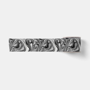 Black White Marble Swirl Monochrome Abstract Satin Ribbon