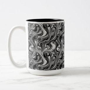 Black White Marble Swirl Monochrome Abstract Two-Tone Coffee Mug