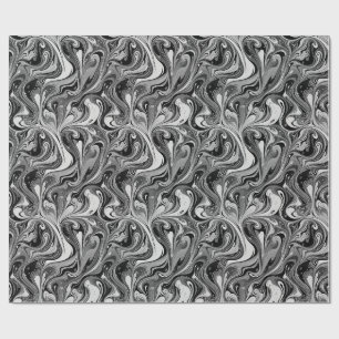 Black White Marble Swirl Monochrome Abstract Wrapping Paper