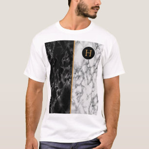 Black White Marble T-Shirt with Custom Letter