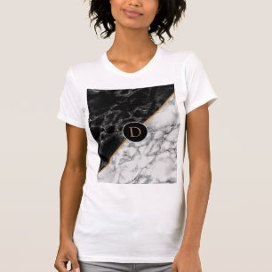 Black White Marble T-Shirt with Custom Letter