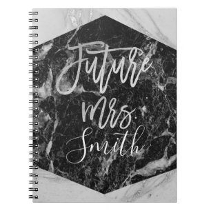 Black White Marble Wedding Planner Future Mrs. Notebook
